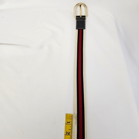 Gucci Nylon And Leather Belt In Cream Navy And Red Size 32 / 80